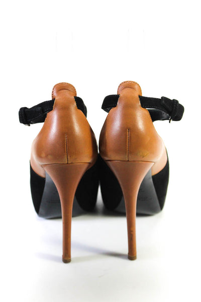 Ralph Lauren Collection Womens Suede Peep Toe Jemah Pumps Black Brown Size 7 D