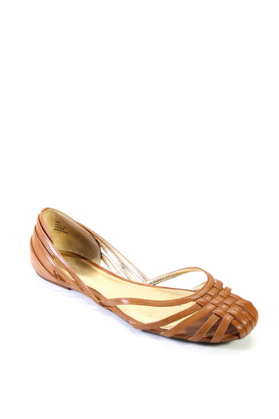 Coach Womens Leather Lottie Strappy Textured D'Orsay Cut-Out Flats Tan Size 10