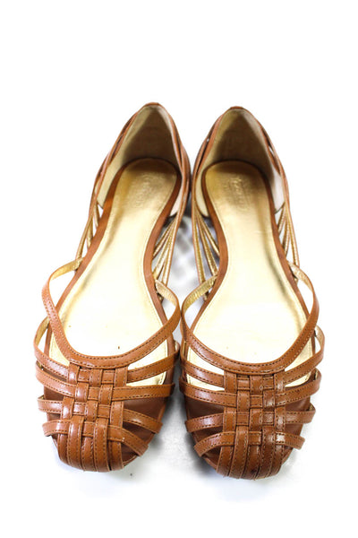 Coach Womens Leather Lottie Strappy Textured D'Orsay Cut-Out Flats Tan Size 10