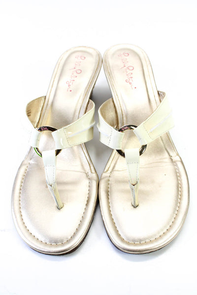 Lily Pulitzer Womens Patent Leather Thong Strap Wedge Sandals White Size 10