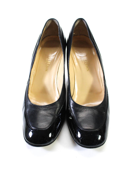 Cole Haan Womens Patent Leather Phoebe Round Spool Heels Pumps Black Size 10.5