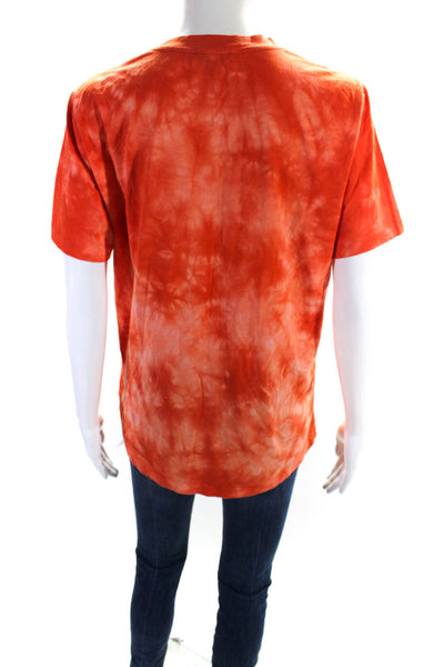 Ganni Womens Tie Dye Print Flower Tee Shirt Orange White Cotton Size Small