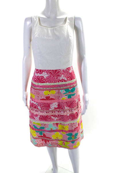 Lilly Pulitzer Womens White Pink Floral Scoop Neck Sleeveless Shift Dress Size 8