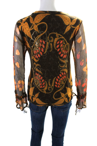 Indochine Y Neck Tie Dye Embellished Long Sleeve Top Blouse Orange Size Small
