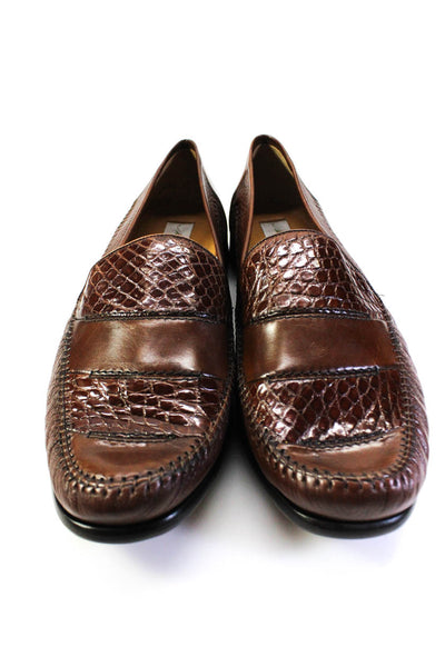 Mezlan Mens Leather Animal Print Patchwork Round Slip-On Loafers Brown Size 15