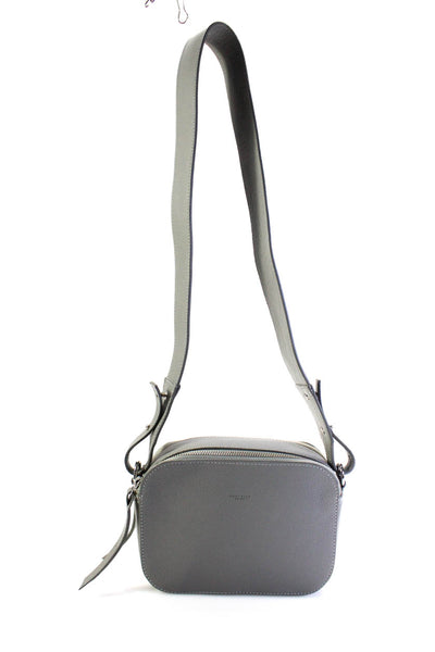 Marcella Womens Double Zip Top Grain Leather Small Shoulder Handbag Gray