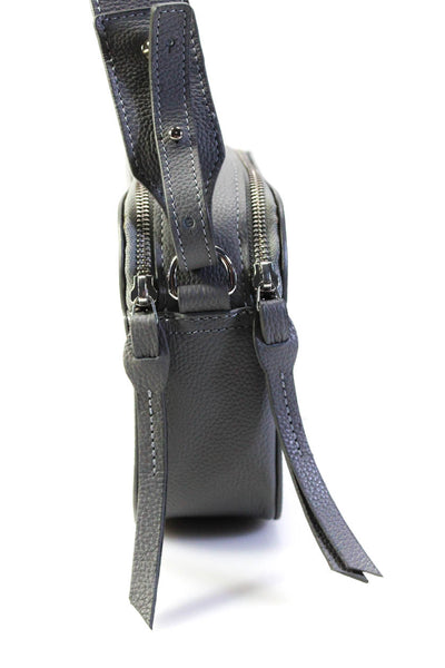 Marcella Womens Double Zip Top Grain Leather Small Shoulder Handbag Gray