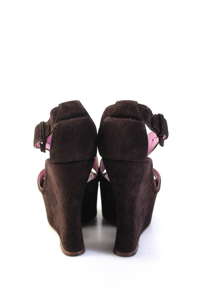 Yves Saint Laurent Womens Dark Burgundy Suede High Heels Wedge Shoes Size 10