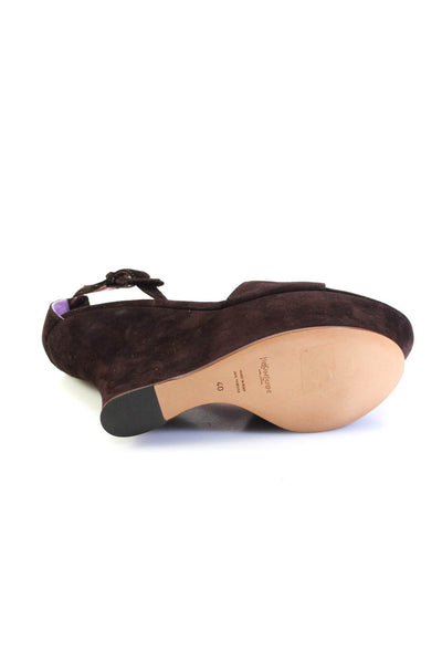 Yves Saint Laurent Womens Dark Burgundy Suede High Heels Wedge Shoes Size 10