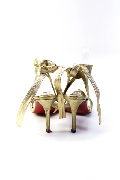 Christian Louboutin Womens Gold Toe Strap High Heel Sandals Shoes Size 9.5