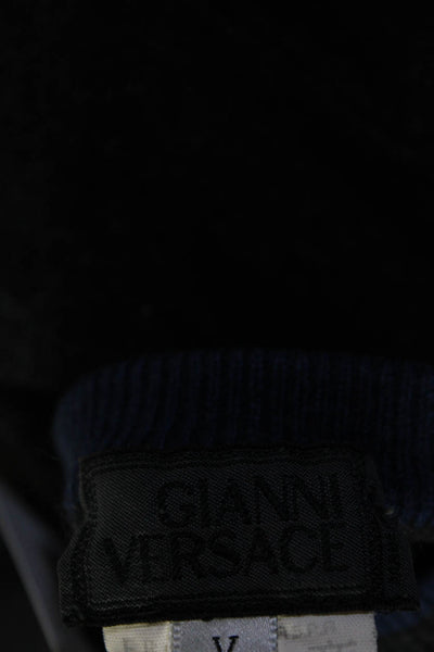 Gianni Versace Mens Crew Neck Long Sleeve Sweater Gray Blue Wool Size Medium