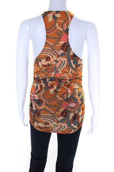ALC Womens Abstract Print Gathered Sleeveless Tank Blouse Brown Multi Size S