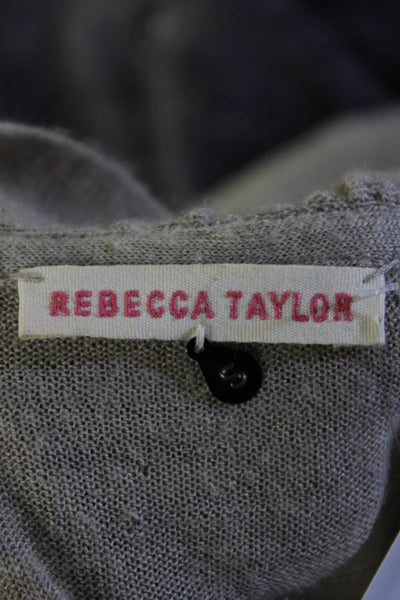 Rebecca Taylor Womens Long Sleeve V Neck Ruffle Trim Knit Blouse Beige Size S