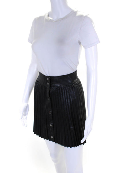 Ramy Brook Womens Faux Leather Pleated Button Down Skirt Black Size 4
