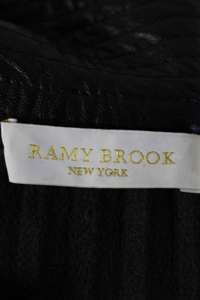 Ramy Brook Womens Faux Leather Pleated Button Down Skirt Black Size 4