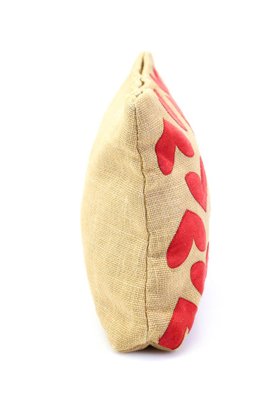 Moyna Womens Zip Close Heart Patch Bag Cnavas Beige Red Size Small