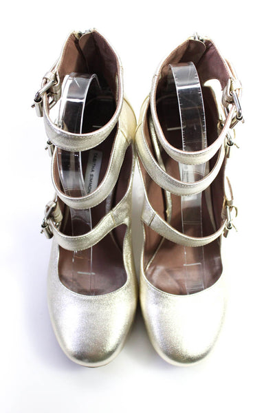 Tabitha Simmons Womens Leather Ankle Strap Pumps Gold Metallic Size 39 9