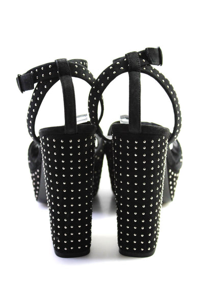 Saint Laurent Womens Farrah Stud Ankle Buckled Platform Heels Black Size EUR41