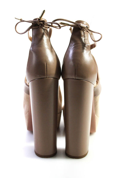 Aquazzura Womens Peep Toe Patchwork Ankle Buckled Block Heels Brown Size EUR39.5