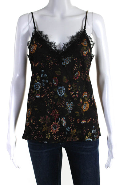 Veronica Beard Womens Silk Blend Floral Lace Trim V-Neck Tank Top Black Size 4