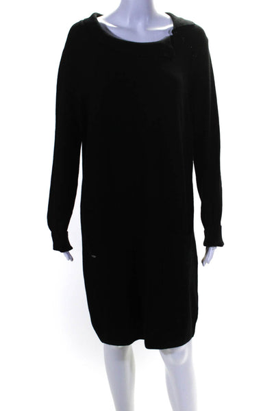 Lacoste Womens Long Sleeve Side Button Collared Shift Sweater Dress Black FR 44