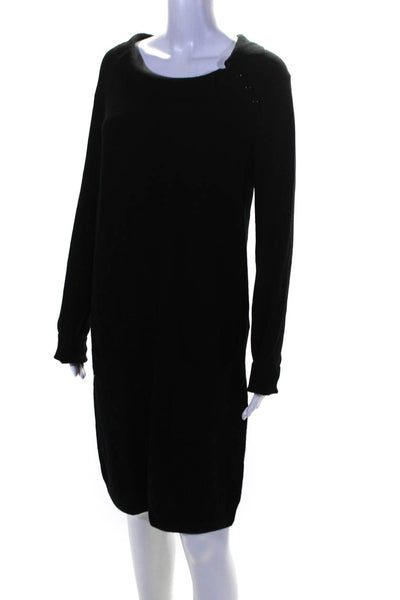 Lacoste Womens Long Sleeve Side Button Collared Shift Sweater Dress Black FR 44
