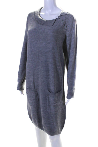 Lacoste Womens Long Sleeve Side Button Collared Shift Sweater Dress Gray FR 42