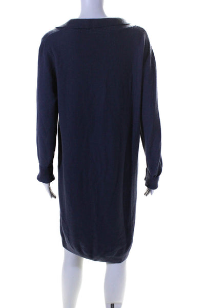 Lacoste Womens Long Sleeve Side Button Collared Shift Sweater Dress Purple FR 44