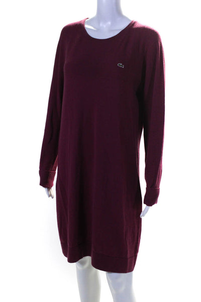 Lacoste Womens Long Sleeve Crew Neck Sweater Shift Dress Magenta Size FR 42