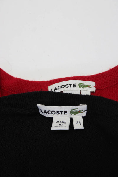 Lacoste Womens V Neck Pullover Sweater Red Black Wool Size FR 44 Lot 2