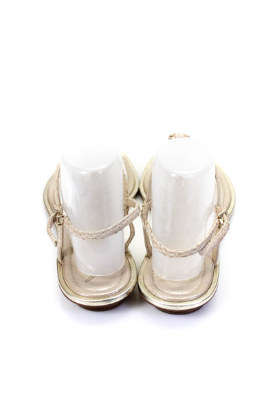 B Brian Atwood Womens Metallic Rhinestone Flat T Strap Sandals Champagne Size 11