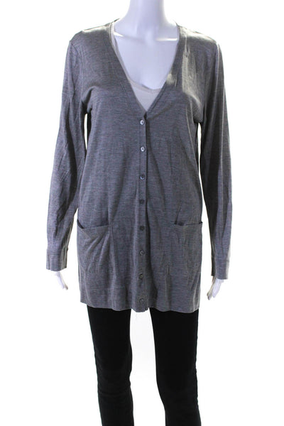 Eileen Fisher Womens Long Button Up Cardigan Sweater Gray Silk Cotton Medium