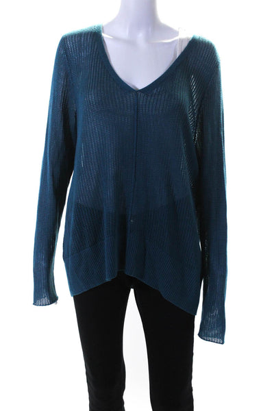 Eileen Fisher Womens Loose Knit V Neck Oversize Sweater Blue Size Extra Large