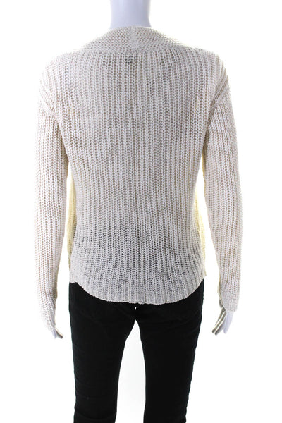 Eileen Fisher Womens Loose Knit V Neck Pullover Sweater Ecru Cotton Size PP