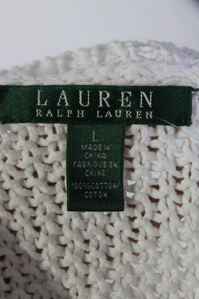 Lauren Ralph Lauren Womens Chunky Knit Crew Neck 3/4 Sleeve Sweater White Large