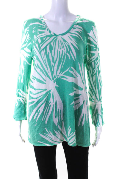 Lilly Pulitzer Womens Abstract Thin Knit Round Neck Sweater Green White Size XL