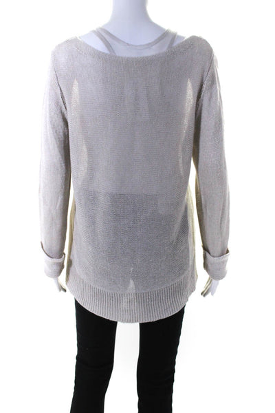 Eileen Fisher Womens Round Neck Loose Knit Sweater Beige Linen Size Large
