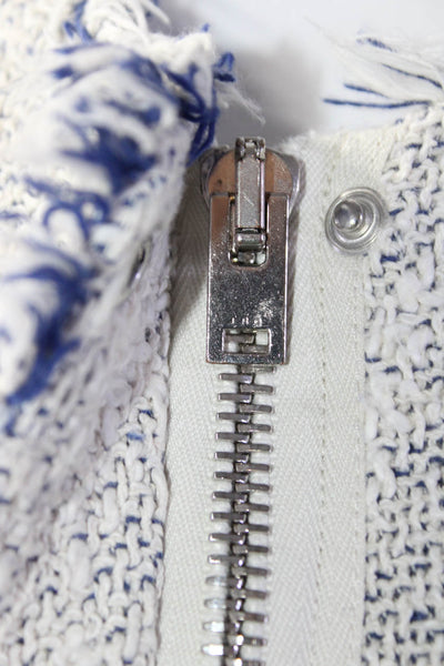 IRO Womens Beige Blue Textured Cotton Fringe Detail Long Sleeve Jacket Size 36