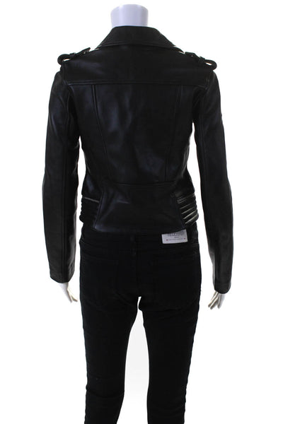Maje Womens Black Vegan Leather Full Zip Long Sleeve Motorcycle Jacket Size 36