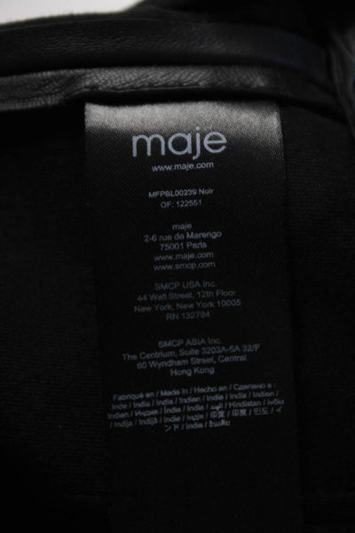 Maje Womens Black Vegan Leather Full Zip Long Sleeve Motorcycle Jacket Size 36