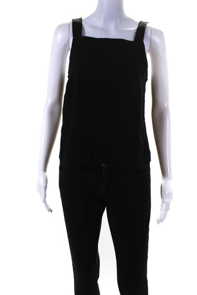 Hannah Lavery Womens Sleeveless Square Neck Linen Crop Top Black Size 8