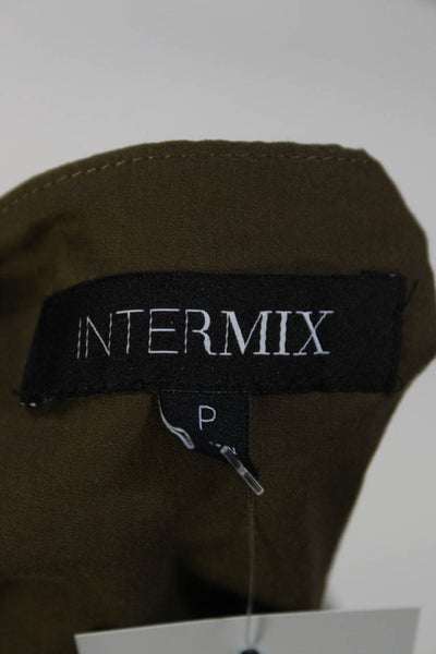 Intermix Womens Short Sleeve V Neck Smocked Cropped Shirt Green Size Petite
