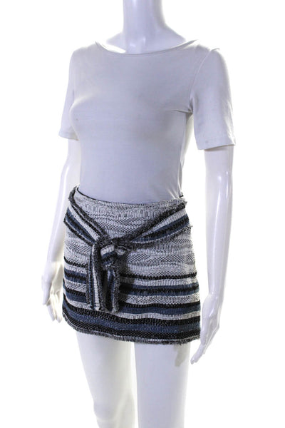Derek Lam 10 Crosby Womens Tie Front Striped Tweed Mini Skirt White Blue Size 0