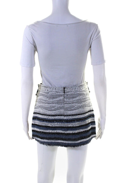 Derek Lam 10 Crosby Womens Tie Front Striped Tweed Mini Skirt White Blue Size 0