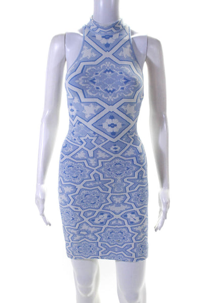 Torn by Ronny Kobo Womens Sleeveless Mock Neck Printed Knit Dress Blue White XS