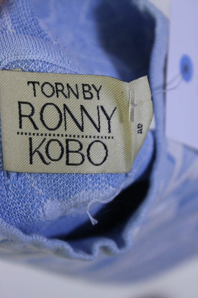Torn by Ronny Kobo Womens Sleeveless Mock Neck Printed Knit Dress Blue White XS