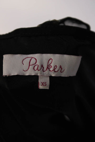 Parker Women's V-Neck Long Sleeves Ruffle Flare Floral Mini Dress Black Size XS