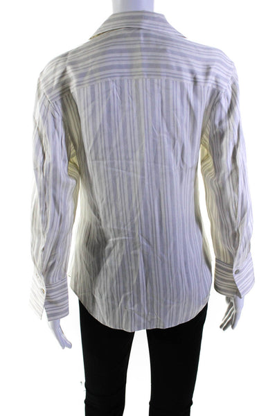 Vince Womens Silk Long Sleeve Striped Button Down Blouse White Size XXS