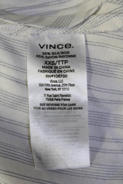 Vince Womens Silk Long Sleeve Striped Button Down Blouse White Size XXS