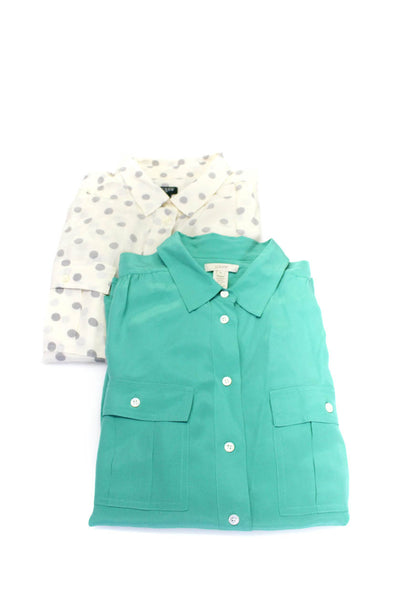 J Crew Womens Silk Long Sleeve Collared Button Down Blouse Teal Size 8 M lot 2